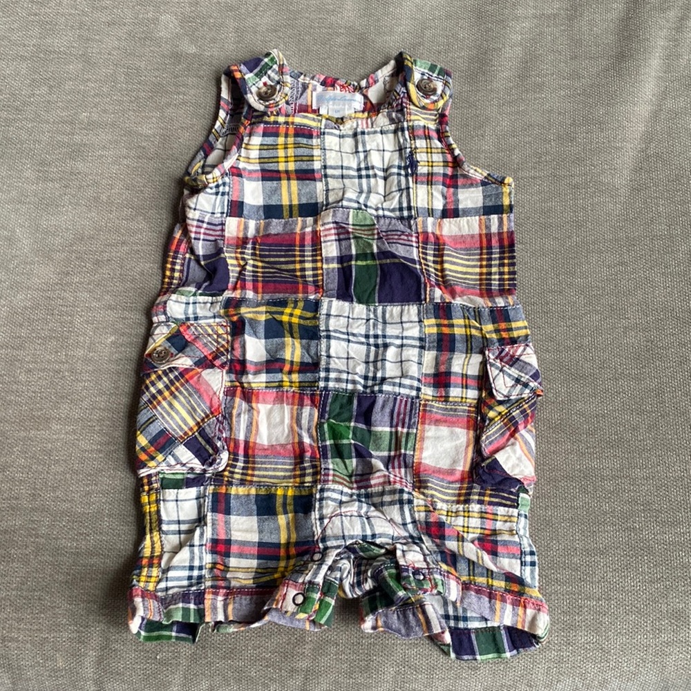 Ralph Lauren Madras Plaid Patchwork Romper Overall Jumpsuit 6m